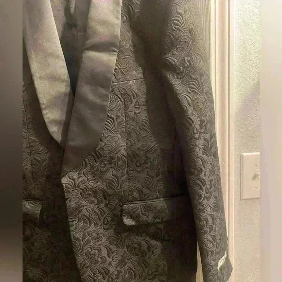 Vinci Philosophy black evening formal wedding vest & jacket with raised design - Picture 11 of 16